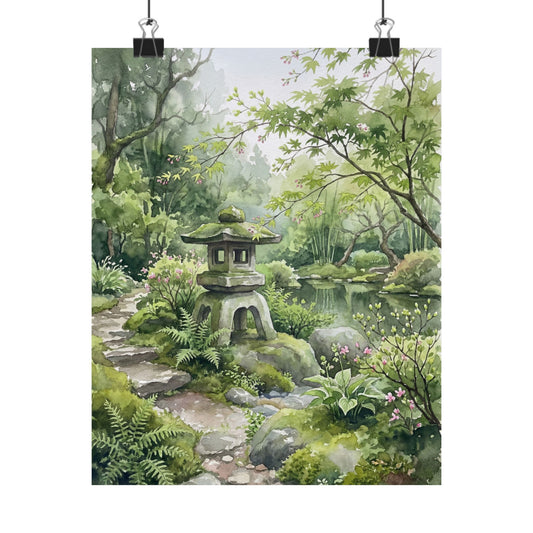 Stone Lantern Spring Wall Art Print | Japandi Elegant Design Art Print