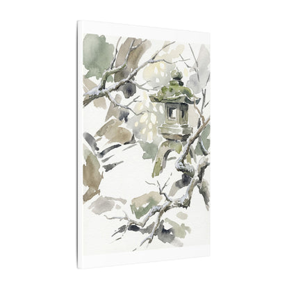 Elegant Stone Lantern Canvas Art - Watercolor Japandi