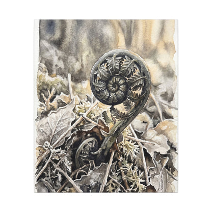 Japandi Fern Unfurling in Golden Hour | Watercolor Canvas Art