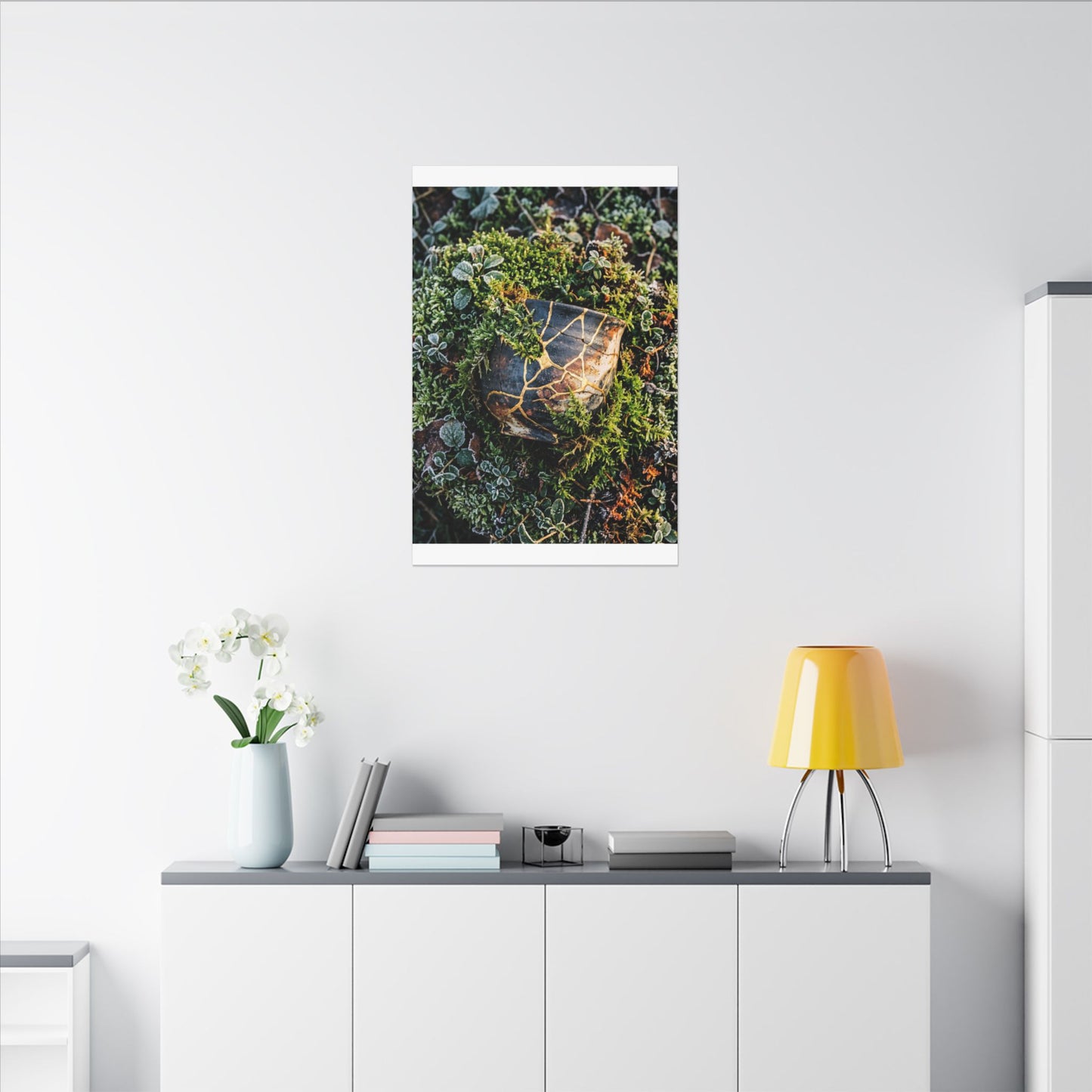 Artful Moss Close Up Canvas Art - Gold Repair Kintsugi