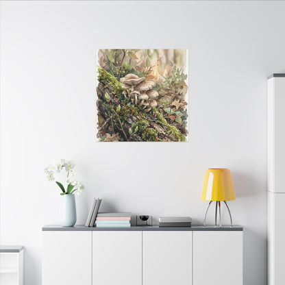 Wild Mushrooms Canvas Art | Spring Japandi Watercolor Art