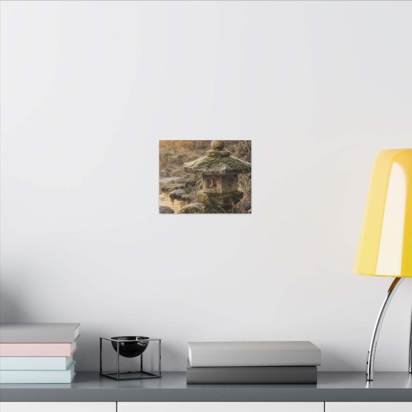 Winter Stone Lantern Watercolor Canvas Art | Earthy Decor