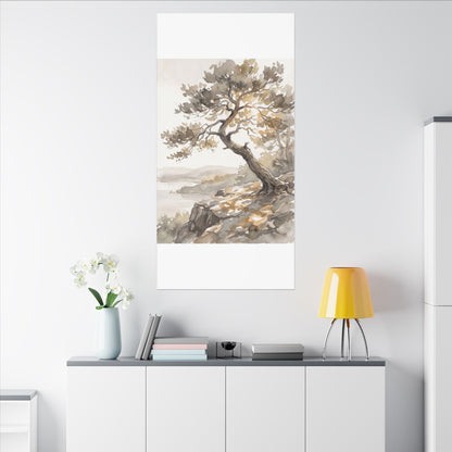 Pine Tree Watercolor Canvas Art | Elegant Japandi Art