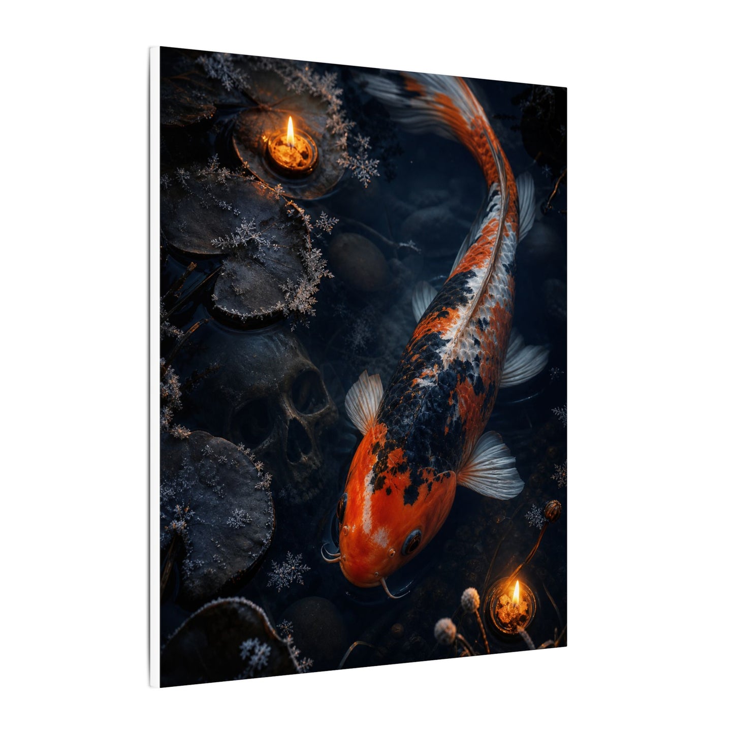 Koi Pond Canvas Art | Winter Dark Japandi Shadow Zen Art