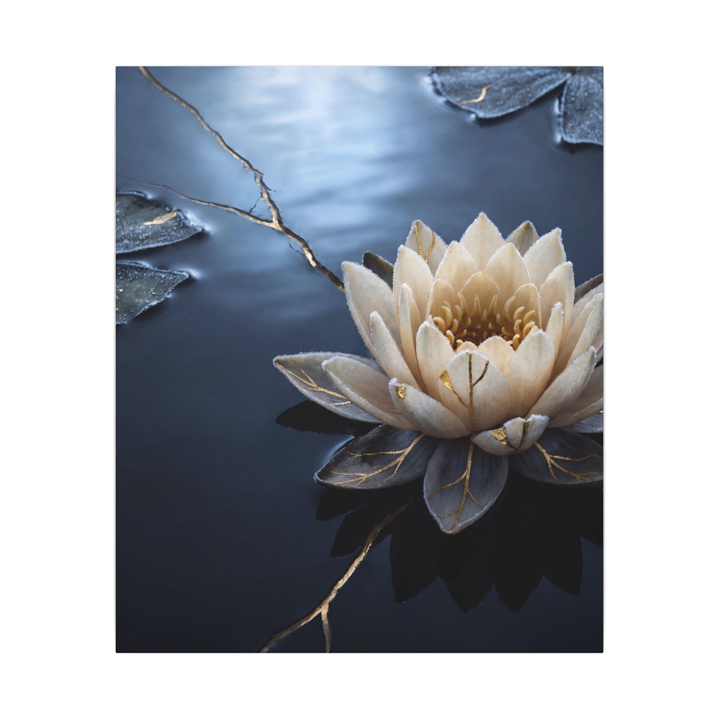 Beautiful Lotus Flower Canvas Art - Gold Vein Kintsugi