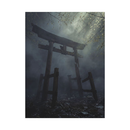 Dark Japandi Torii Gate in Dappled | Moody Minimal Canvas Art