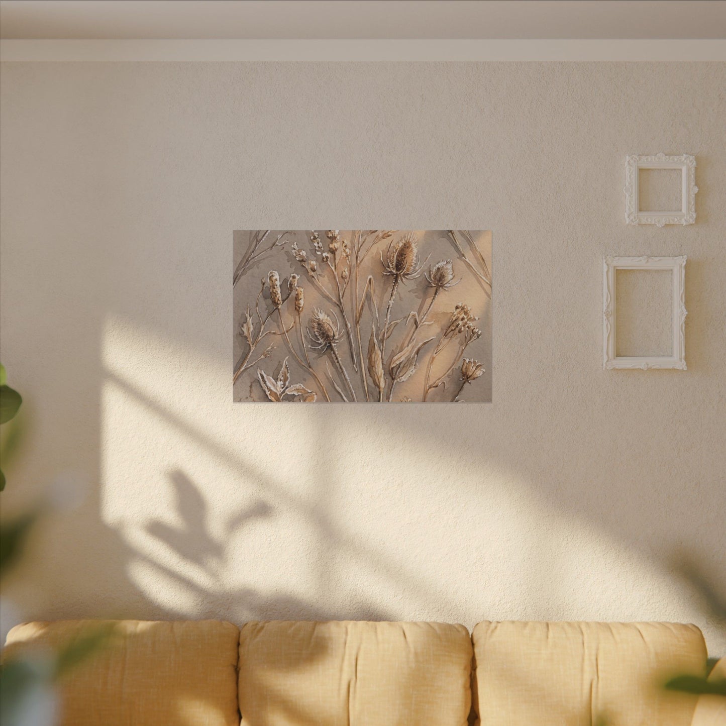Japandi Dried Flowers in Golden Hour | Watercolor Canvas Art
