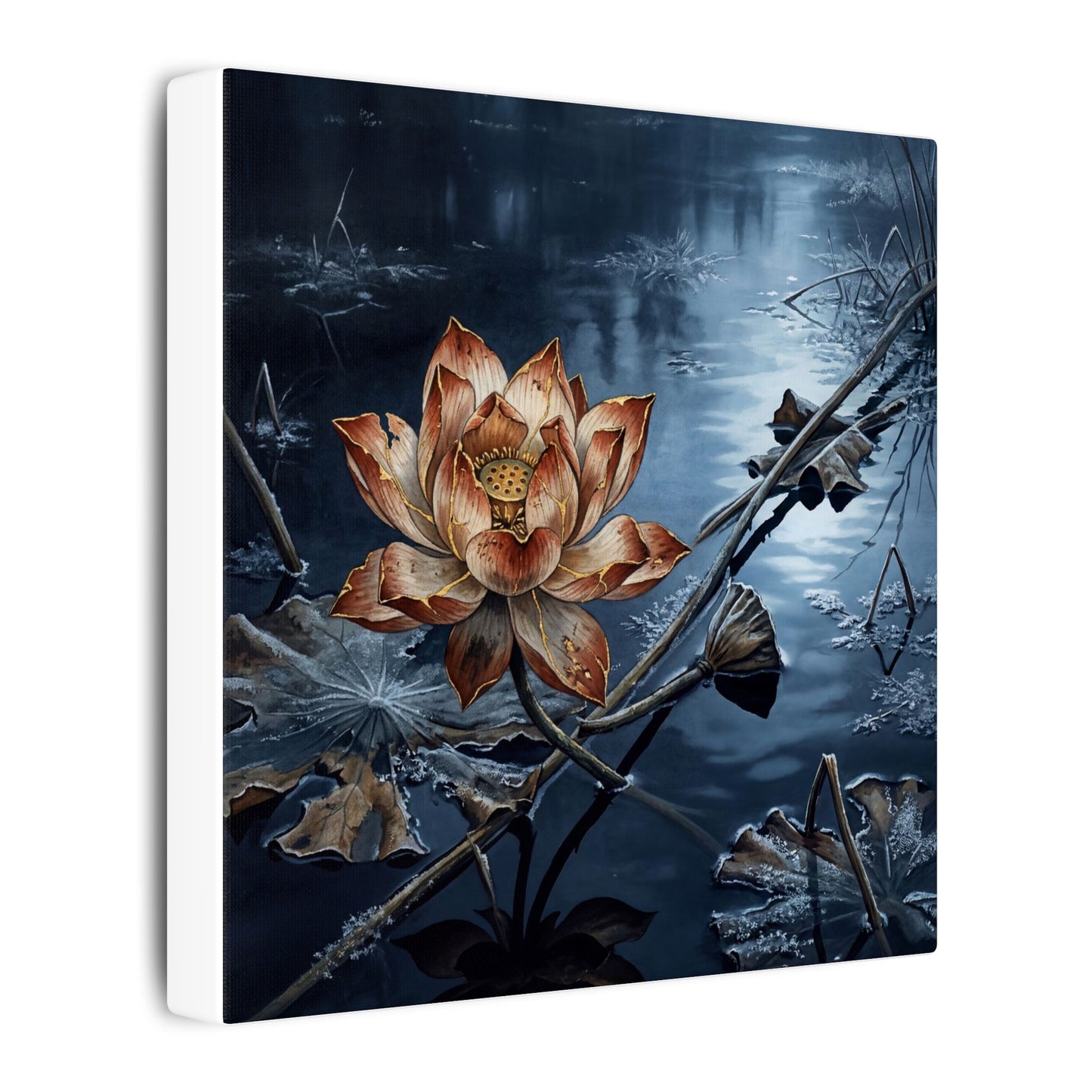 Winter Lotus Flower Broken Beauty Canvas Art | Healing Decor