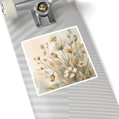 Elegant Dried Flowers Sticker - Watercolor Japandi Art Print