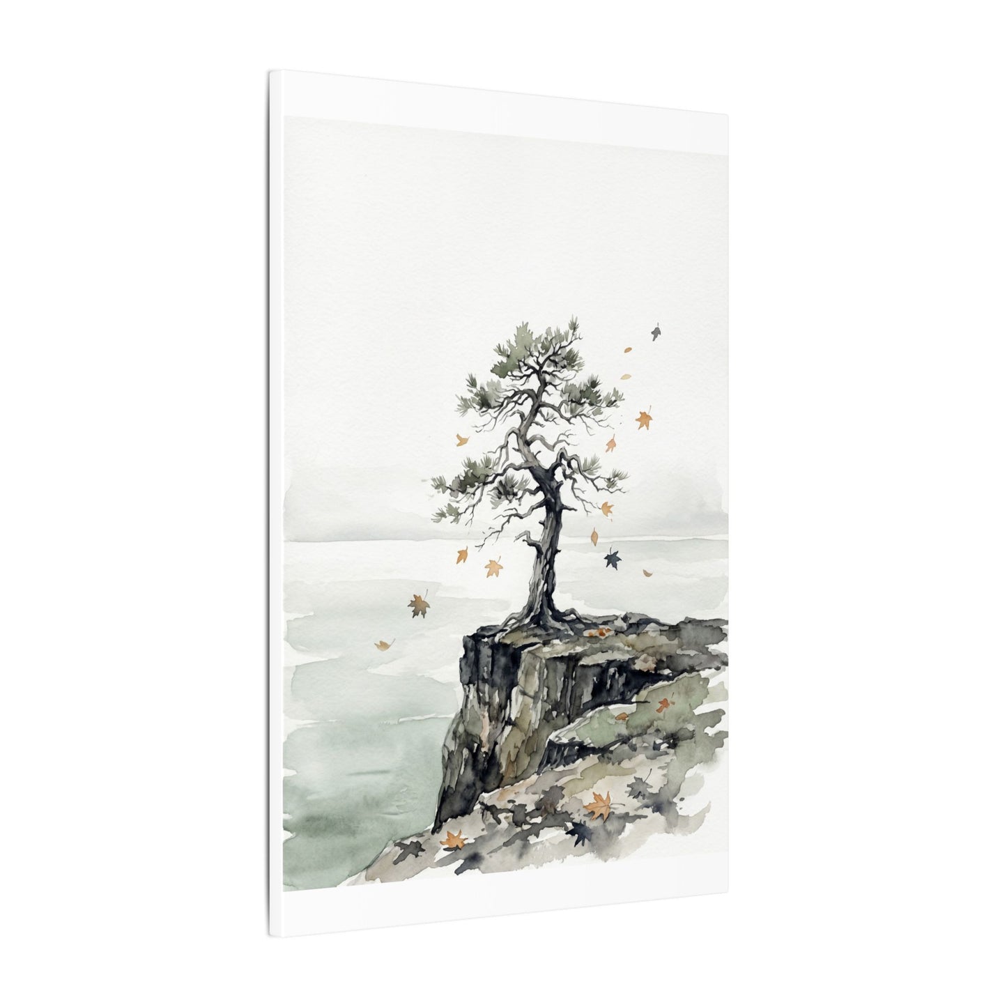 Japandi Pine Tree in Overcast | Watercolor Canvas Art