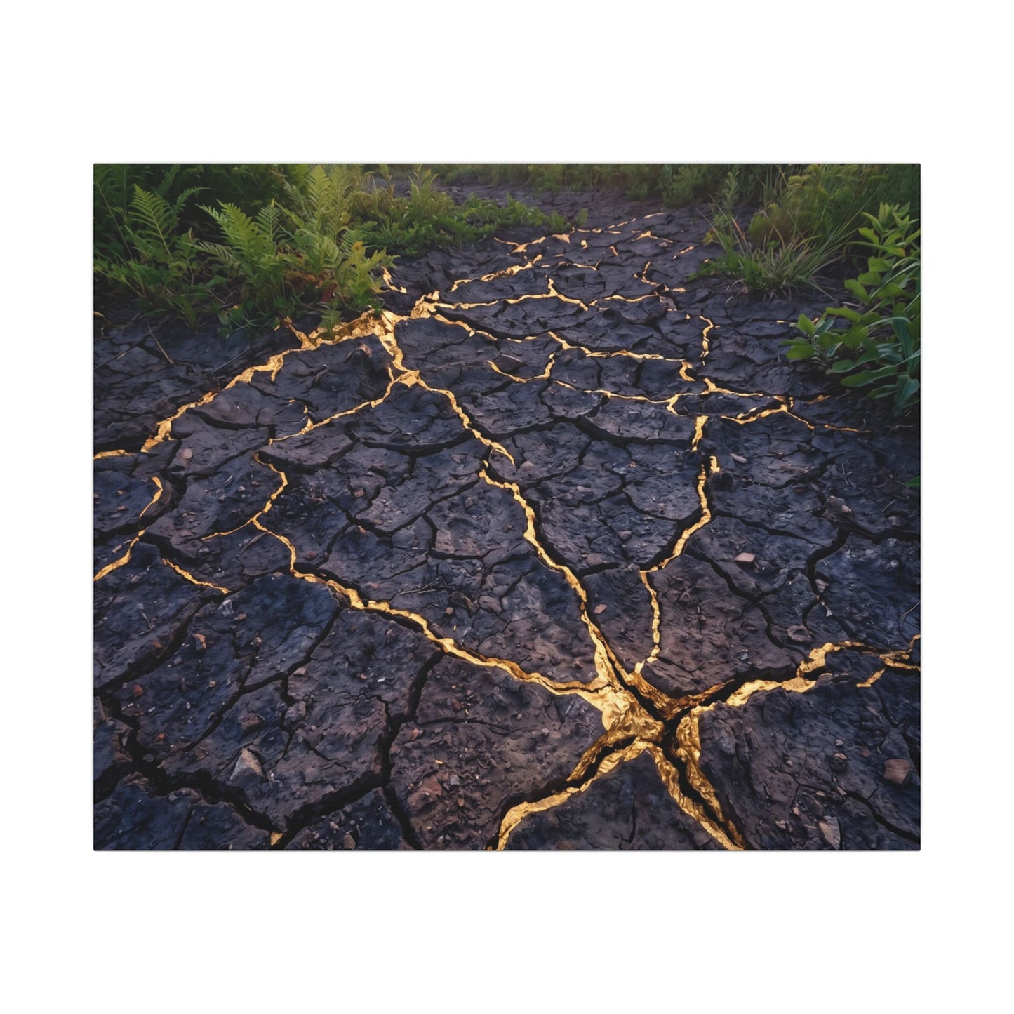 Cracked Earth Canvas Art | Summer Kintsugi Crackle Gold Art