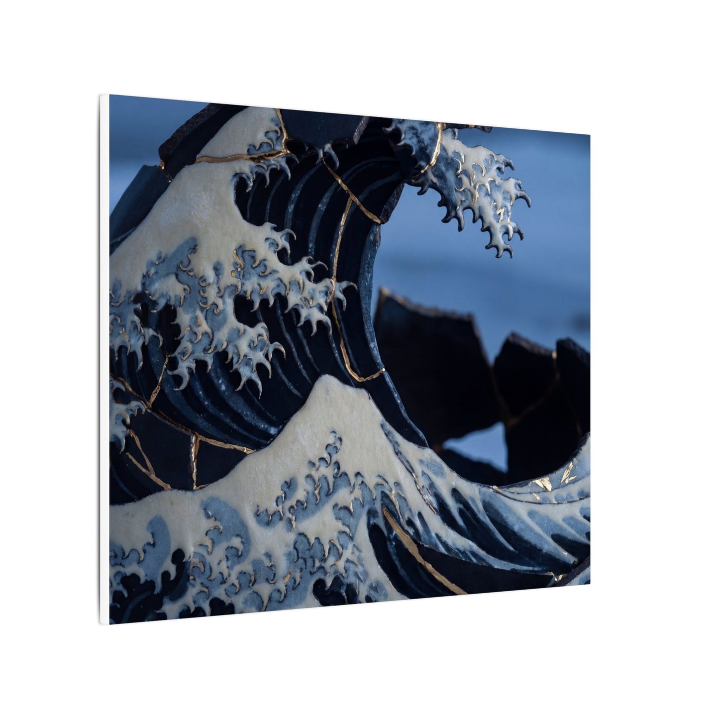 Ocean Wave Canvas Art | Winter Kintsugi Gold Repair Art