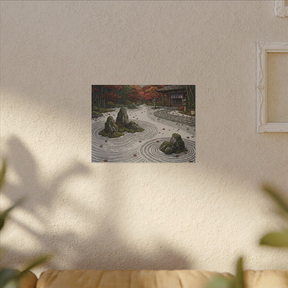 Autumn Rock Garden Ukiyo E Inspired Canvas Art | Peaceful Decor
