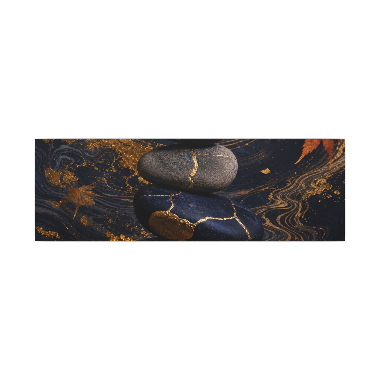 River Stones Autumn Canvas Art | Kintsugi Artful Design