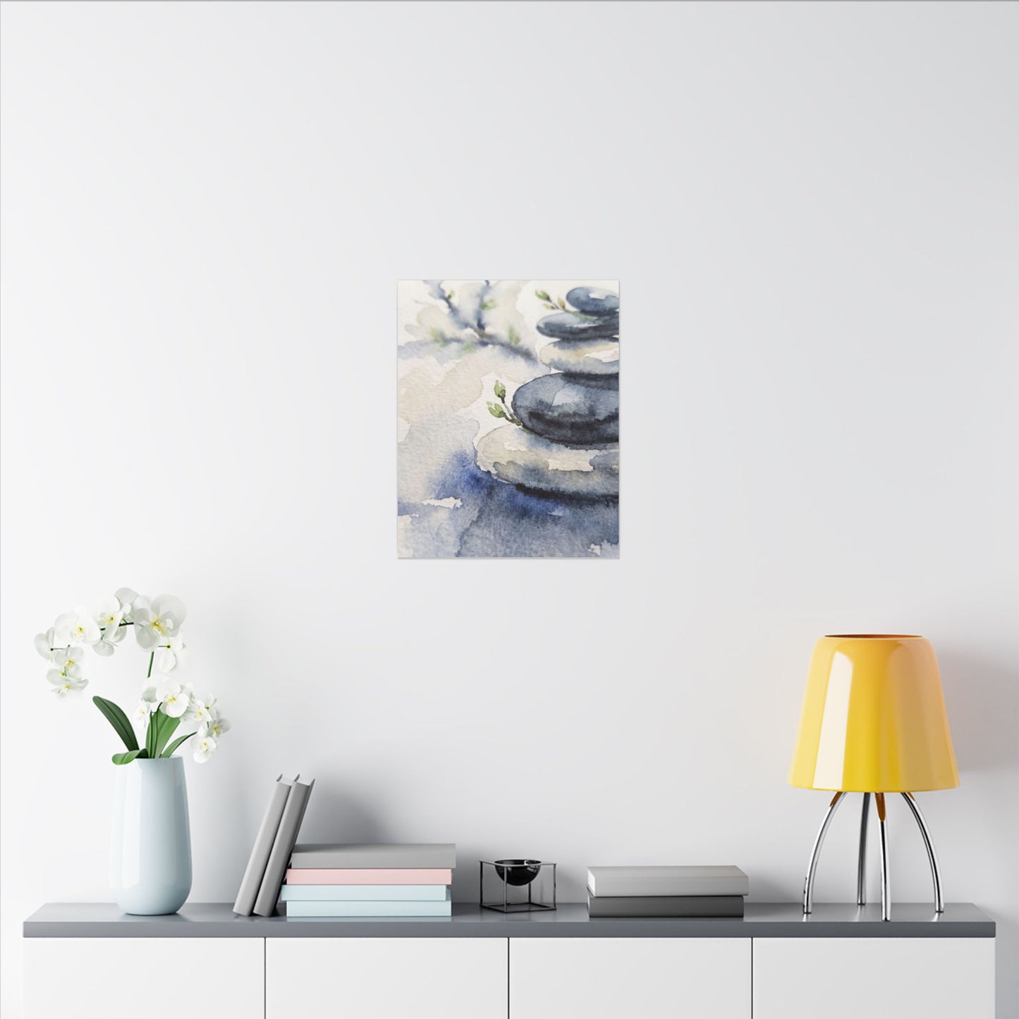 River Stones Watercolor Canvas Art | Cozy Japandi Art