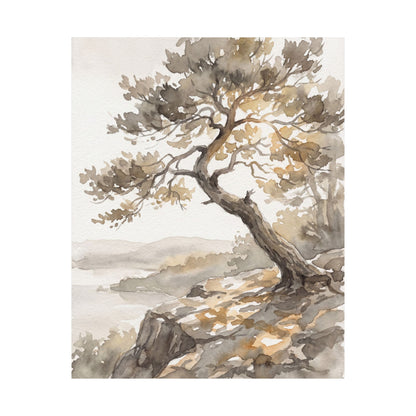 Mono No Aware Pine Tree Wall Art Print - Japandi Watercolor
