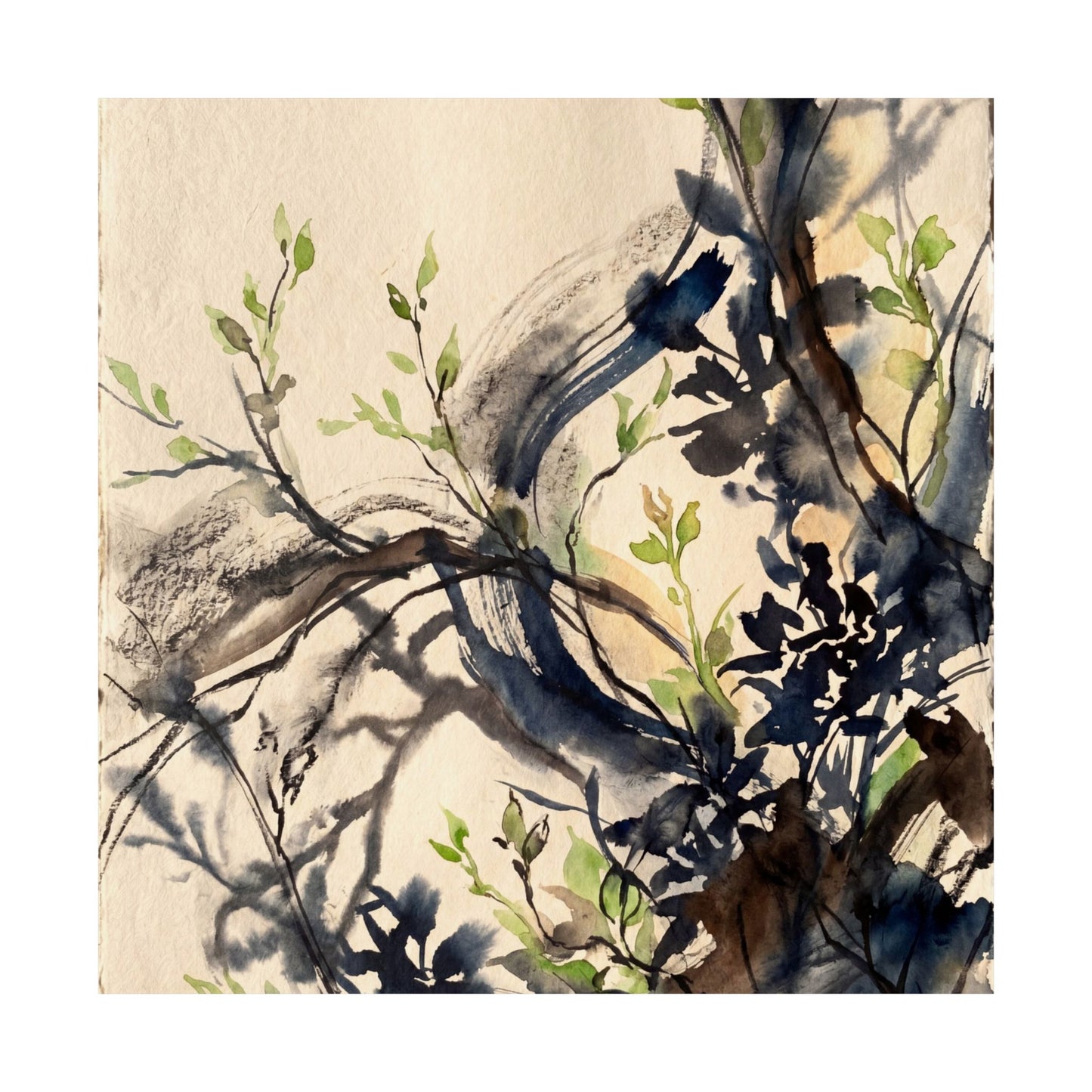Shadow Play Wall Art Print | Spring Dark Japandi Charcoal Ink Art
