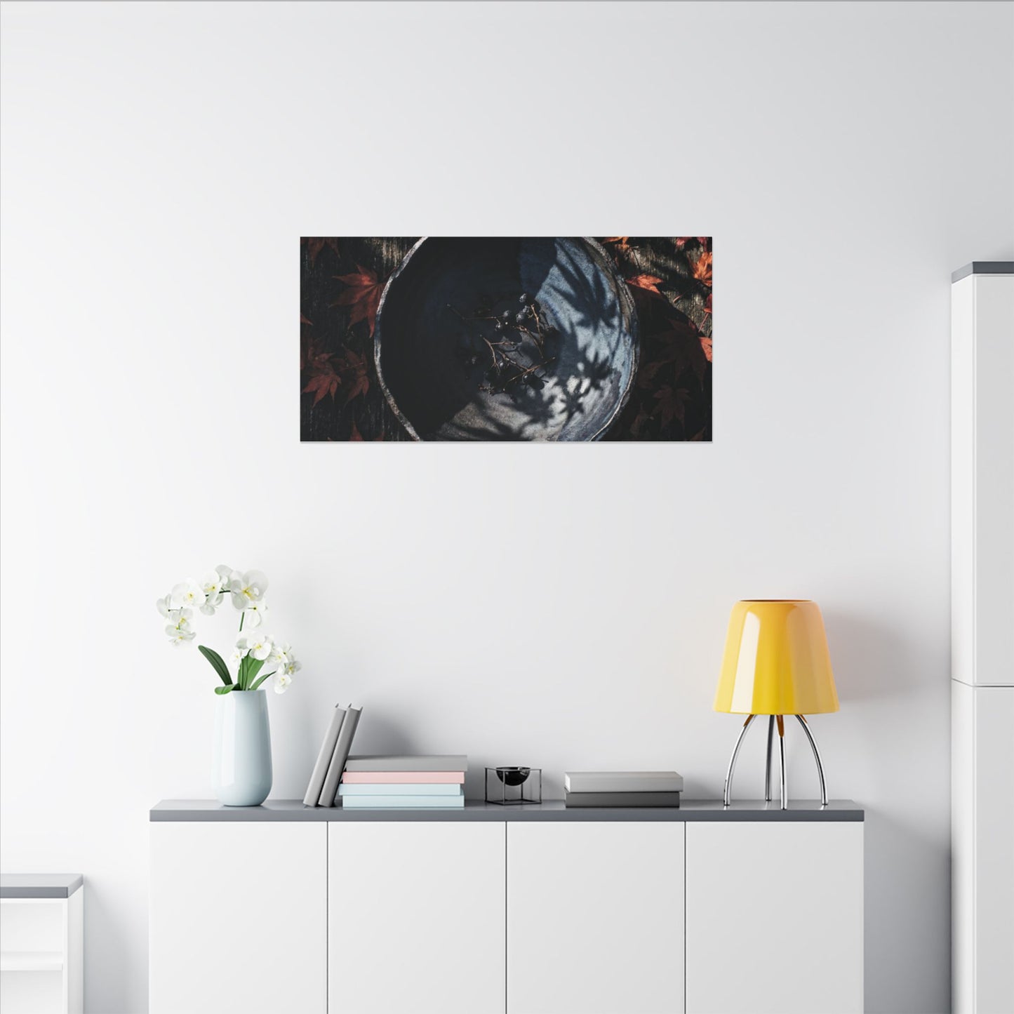 Autumn Ceramic Bowl Shadow Zen Canvas Art | Bold Decor