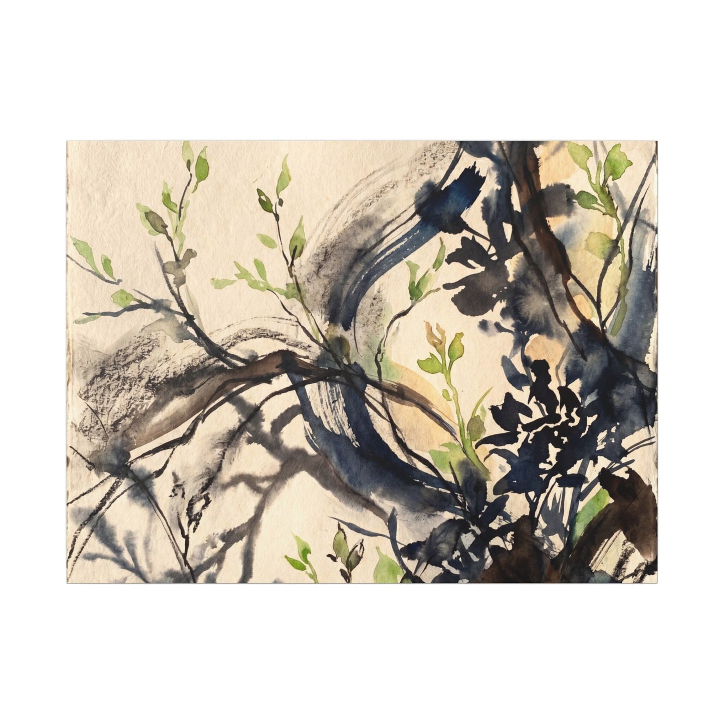 Ma Shadow Play Canvas Art - Dark Japandi Charcoal Ink
