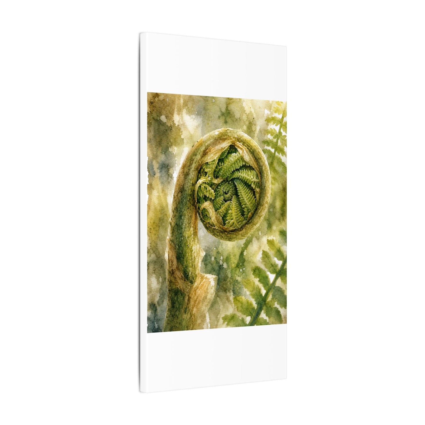 Japandi Fern Unfurling in Dappled | Watercolor Canvas Art
