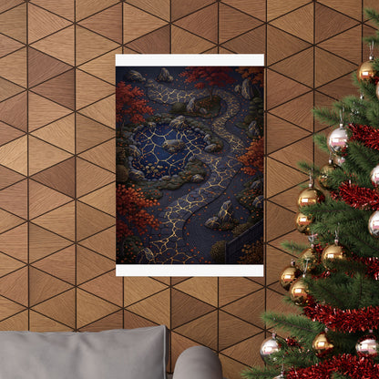 Moonlit Garden Wall Art Print | Autumn Kintsugi Gold Vein Art