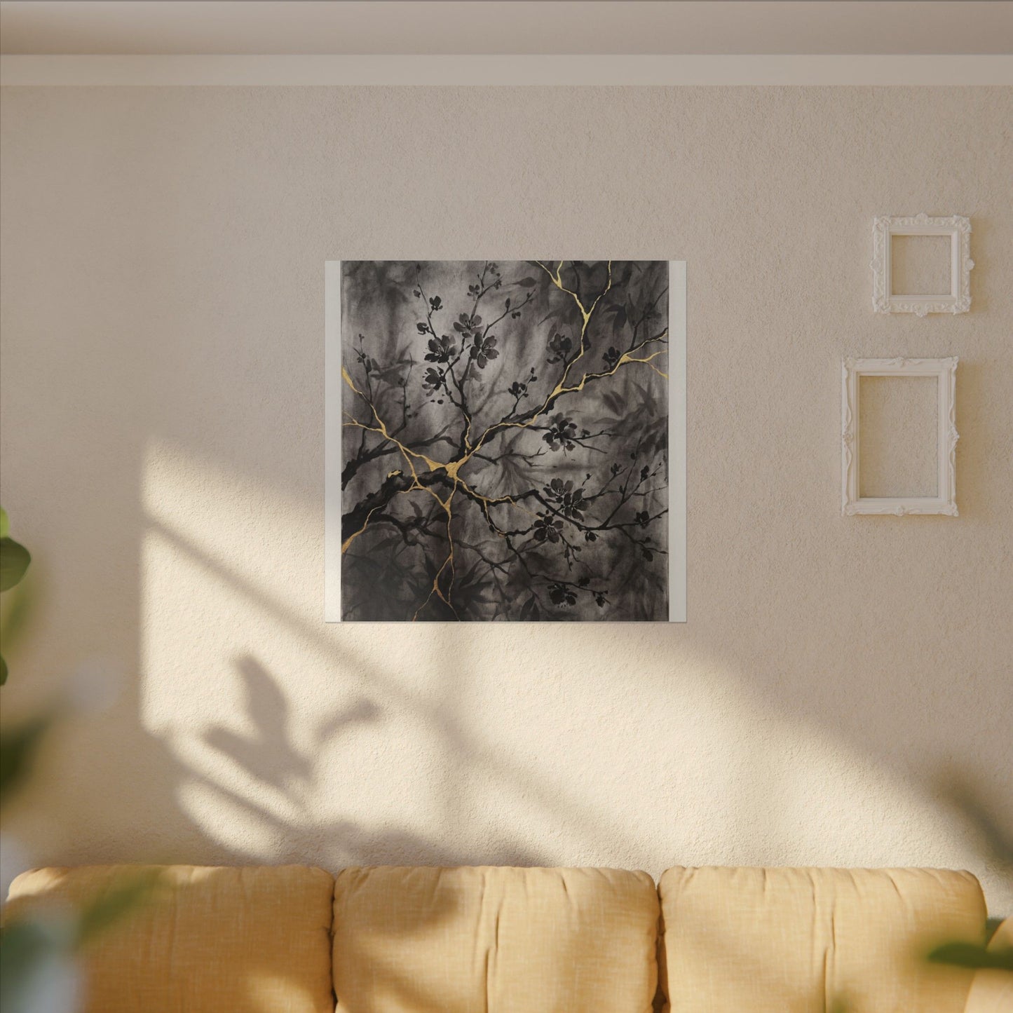 Kanso Cherry Blossom Canvas Art - Kintsugi Crackle Gold