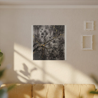Kanso Cherry Blossom Canvas Art - Kintsugi Crackle Gold
