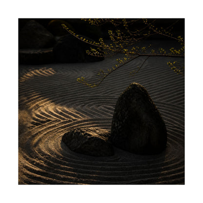 Golden Hour Rock Garden Wall Art Print - Dark Japandi Ma