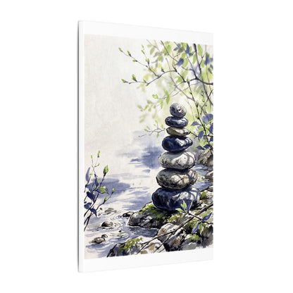 River Stones Sumi E Canvas Art | Serene Zen Art
