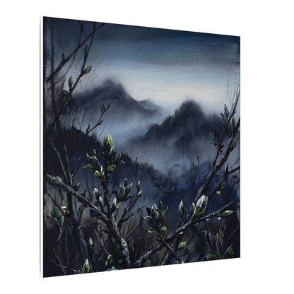 Mountain Mist Spring Canvas Art | Dark Japandi Atmospheric Design