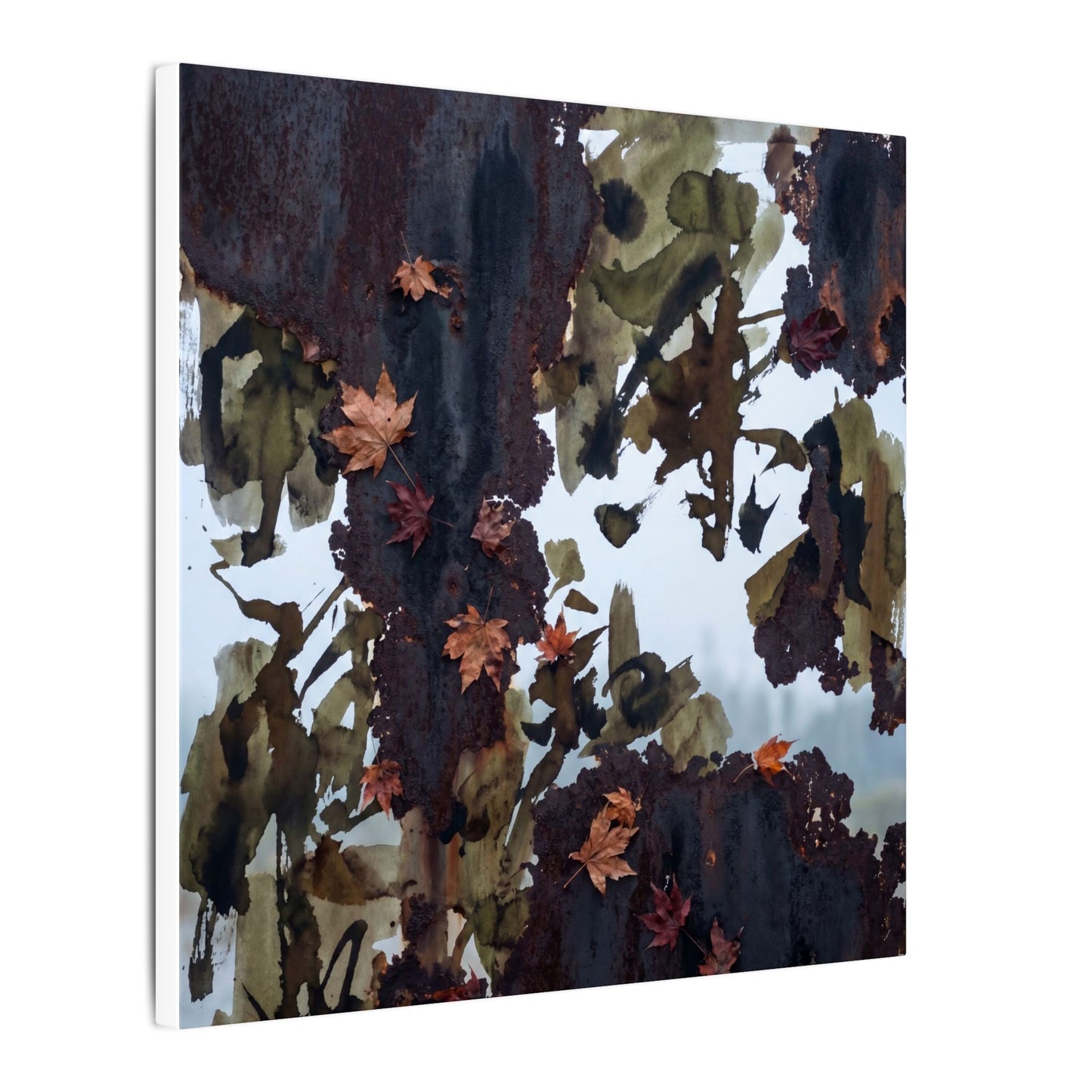 Rust Patina Charcoal Ink Canvas Art | Sophisticated Dark Japandi Art