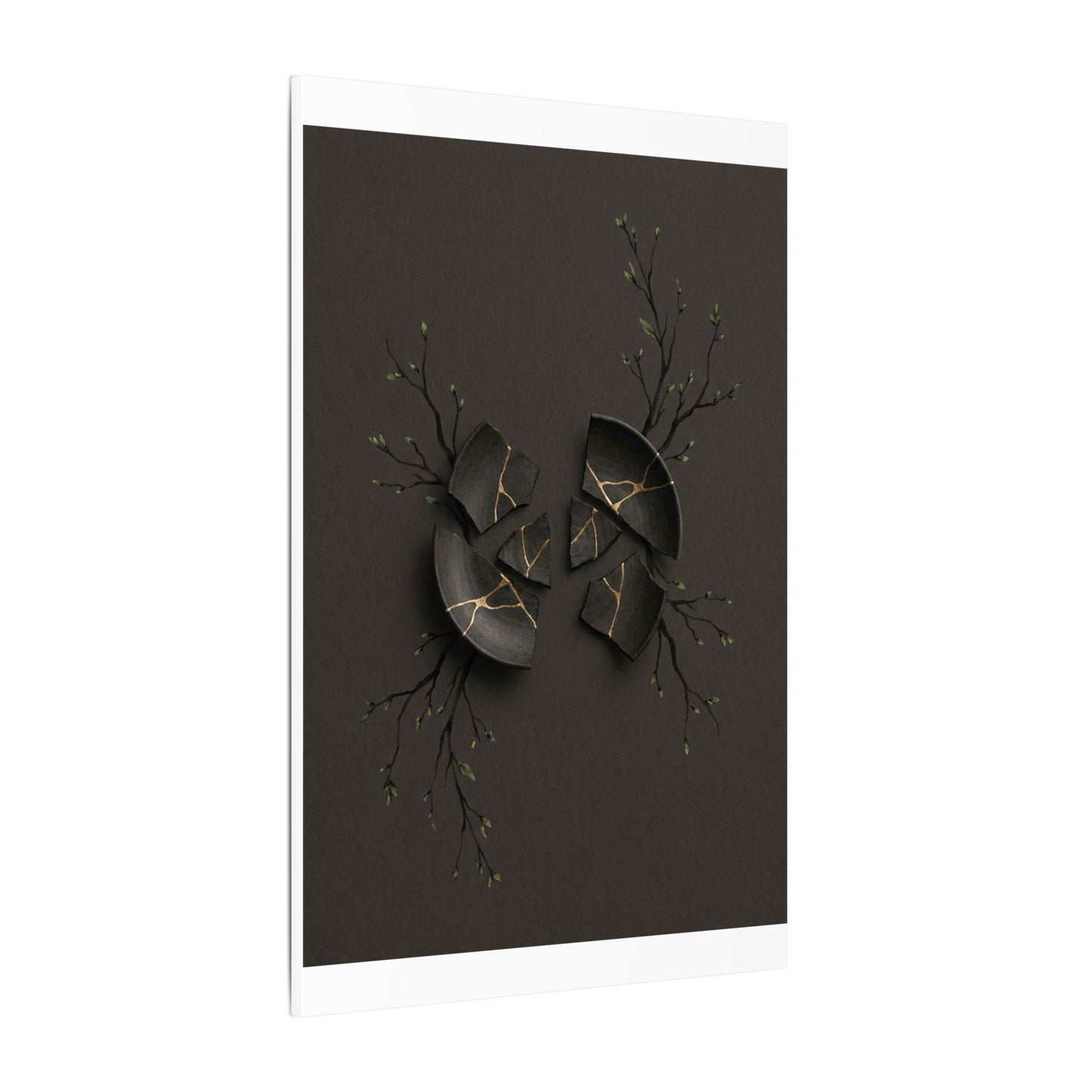 Sophisticated Broken Pottery Canvas Art - Charcoal Ink Dark Japandi