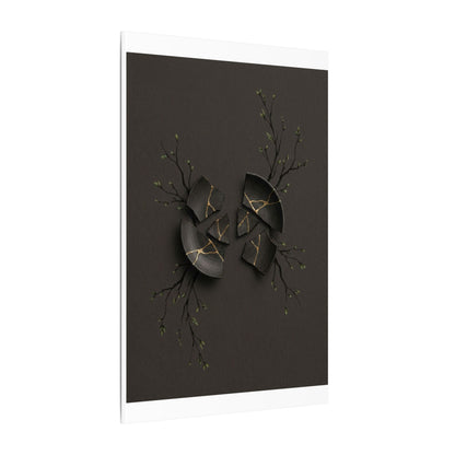 Sophisticated Broken Pottery Canvas Art - Charcoal Ink Dark Japandi