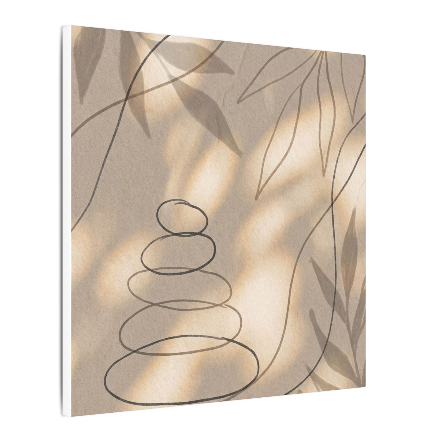 River Stones Minimal Line Canvas Art | Earthy Japandi Art