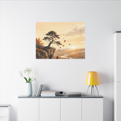 Pine Tree Autumn Canvas Art | Japandi Warm Design