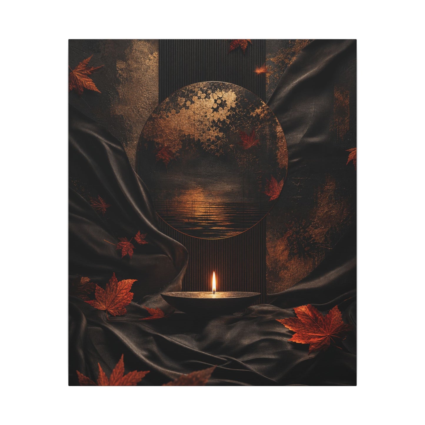 Silk Drape Autumn Canvas Art | Dark Japandi Moody Design