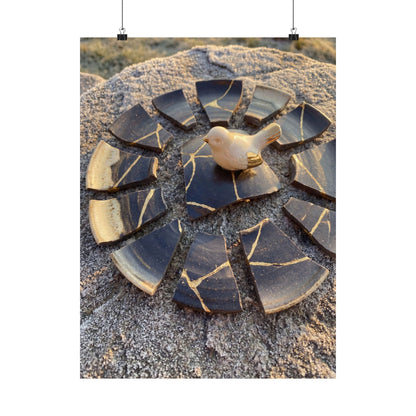 Kintsugi Broken Pottery in Golden Hour | Gold Repair Wall Art Print Art Print