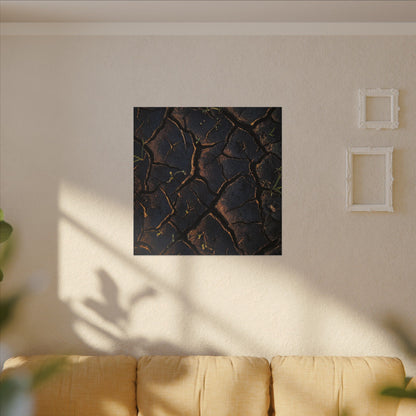 Cracked Earth Moody Minimal Canvas Art | Luxurious Dark Japandi Art
