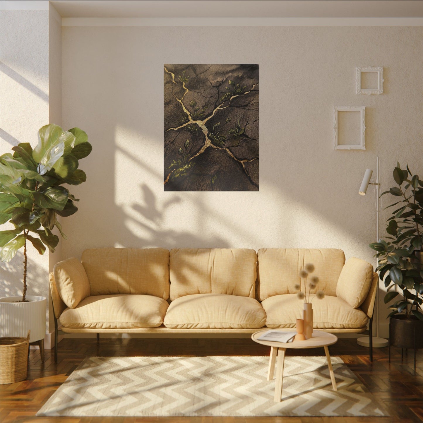 Spring Cracked Earth Charcoal Ink Canvas Art | Luxurious Decor