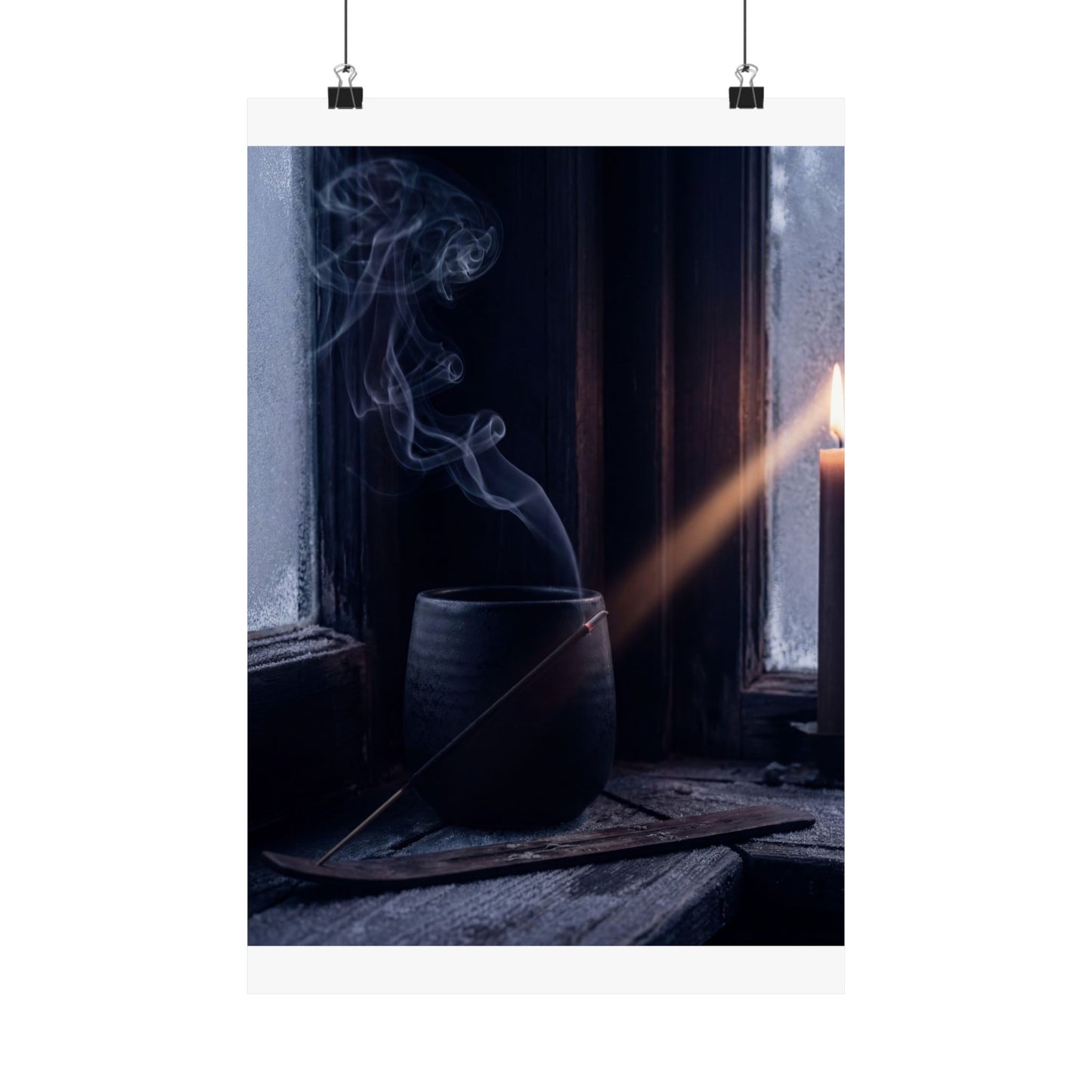 Dark Japandi Incense Smoke in Candlelight | Moody Minimal Wall Art Print Art Print