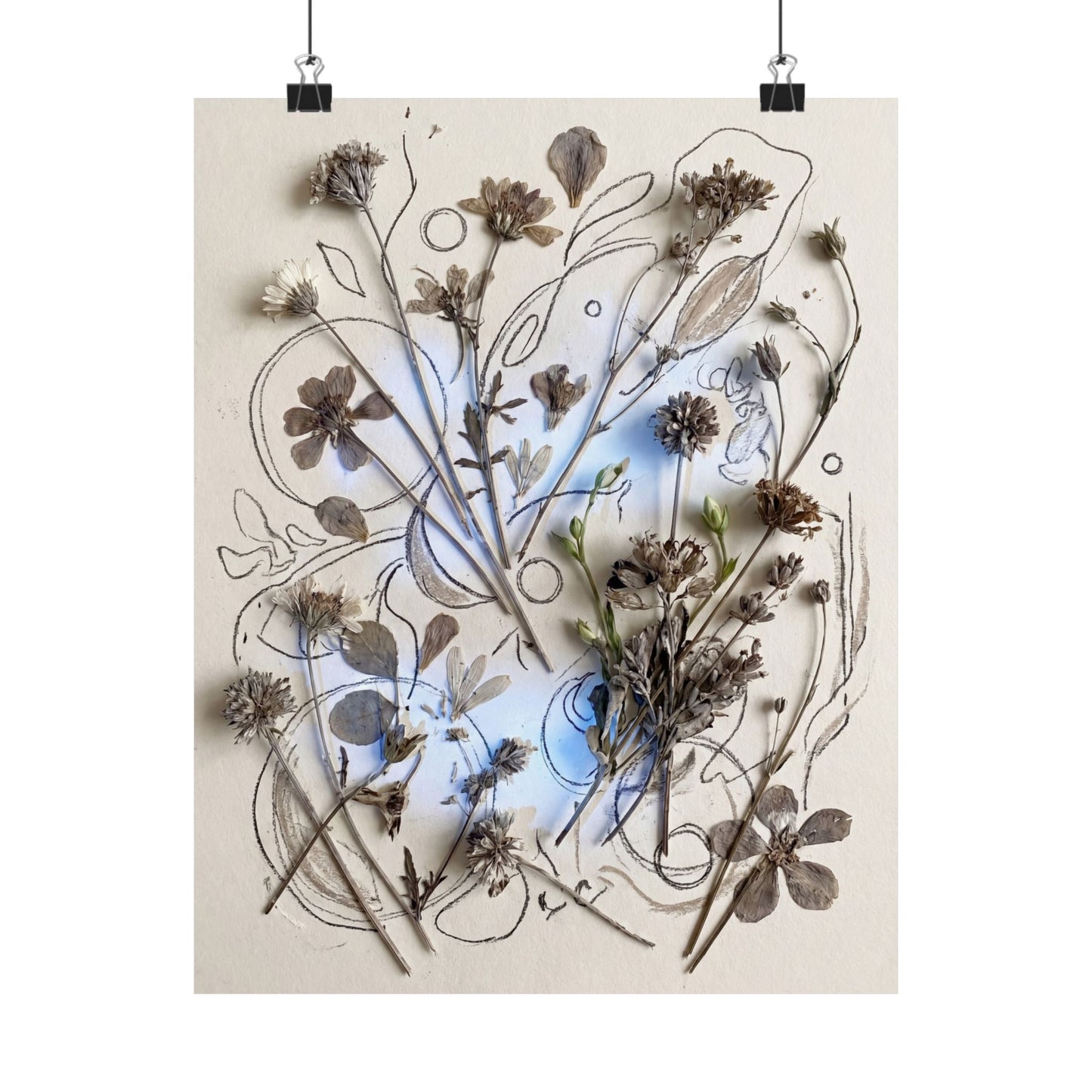 Neutral Dried Flowers Wall Art Print - Minimal Line Japandi Art Print