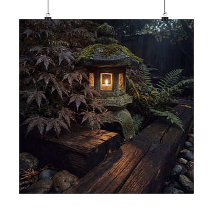 Moonlit Garden Summer Wall Art Print | Dark Japandi Sophisticated Design