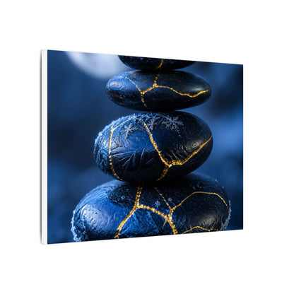 River Stones Canvas Art | Winter Kintsugi Gold Repair Art