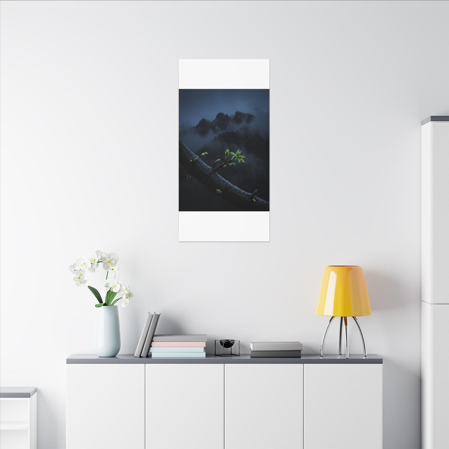 Moonlight Mountain Mist Canvas Art - Dark Japandi Kanso