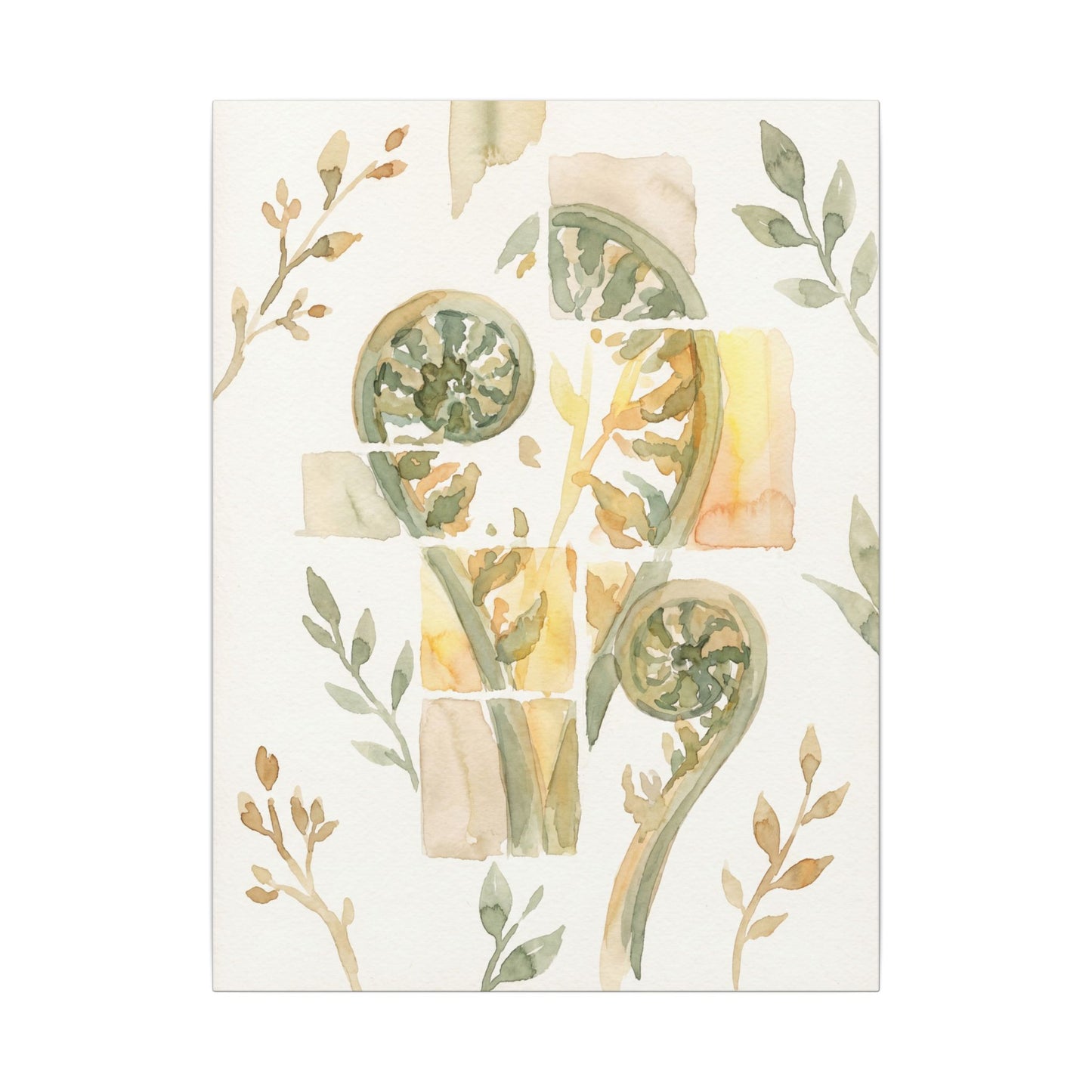 Earthy Fern Unfurling Canvas Art - Watercolor Japandi