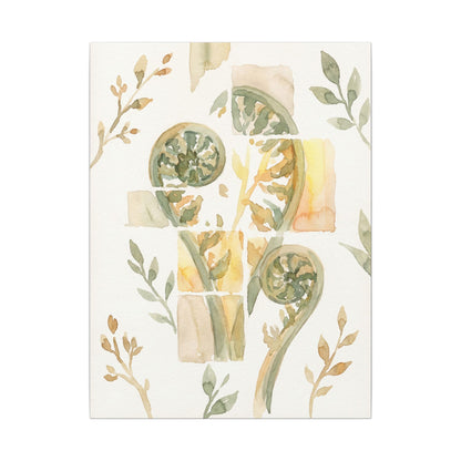 Earthy Fern Unfurling Canvas Art - Watercolor Japandi
