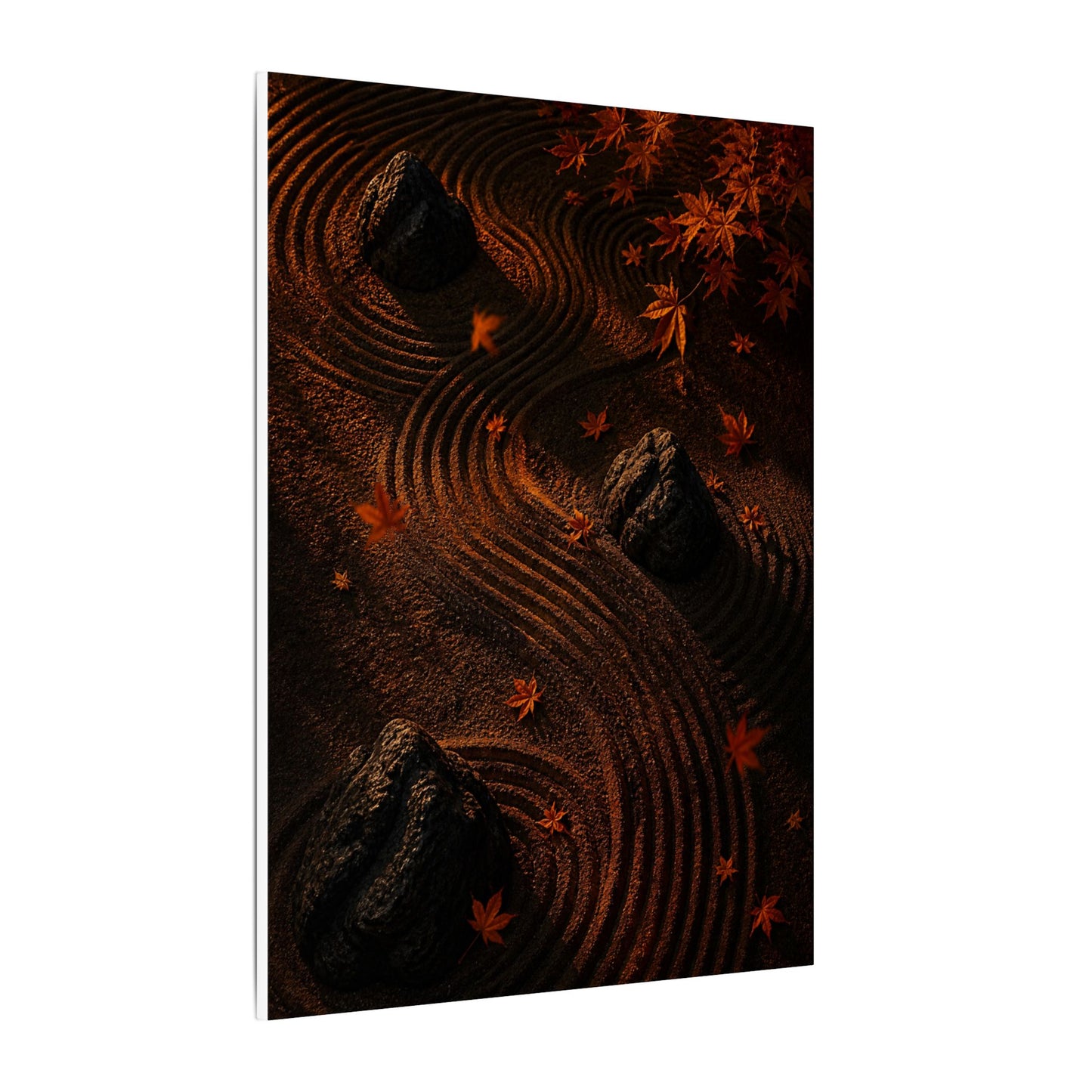 Dark Japandi Rock Garden in Golden Hour | Charcoal Ink Canvas Art