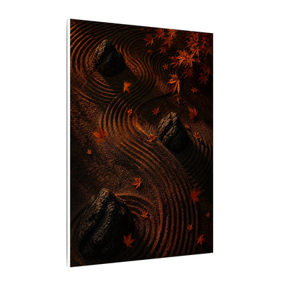 Dark Japandi Rock Garden in Golden Hour | Charcoal Ink Canvas Art
