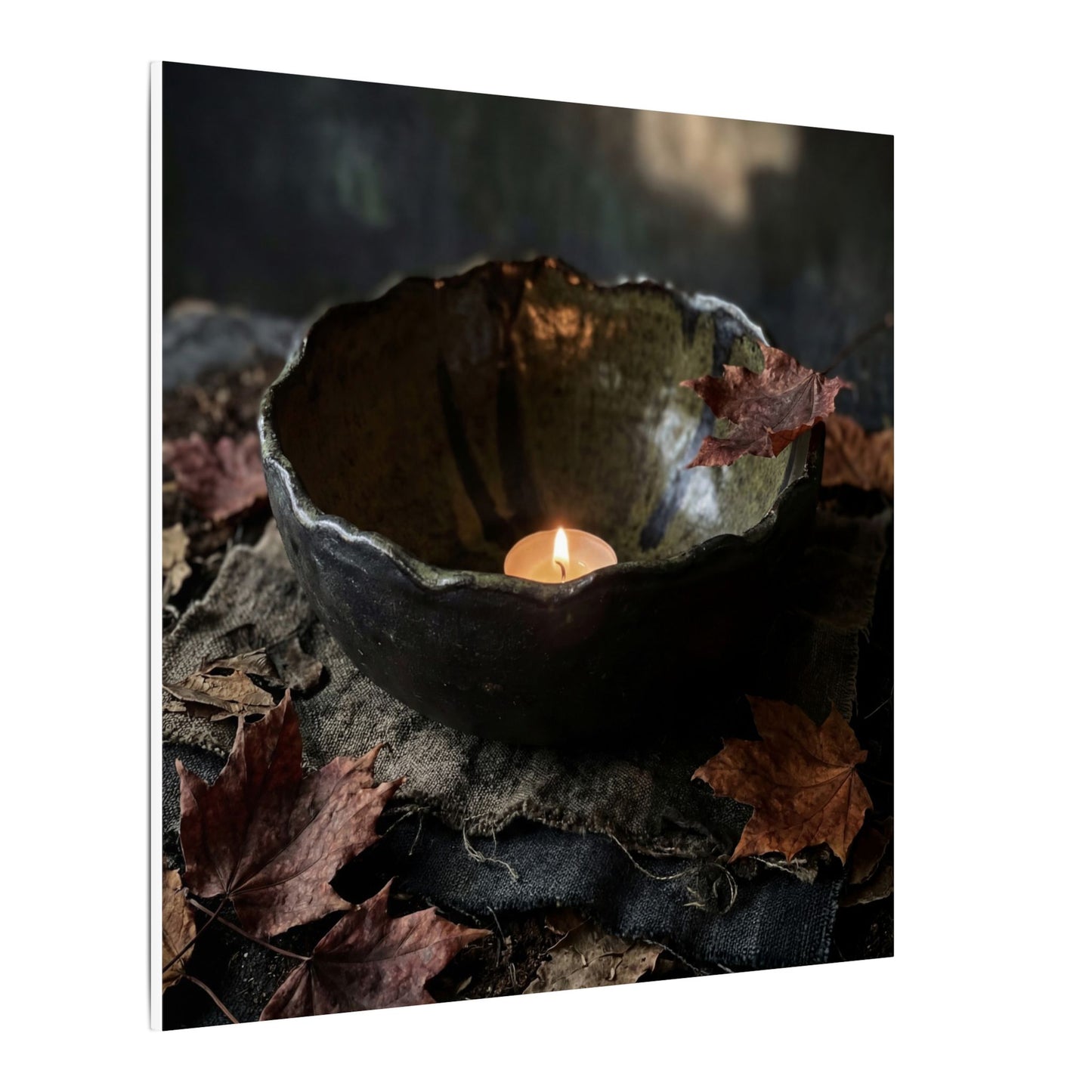 Candlelight Ceramic Bowl Canvas Art - Dark Japandi Kanso