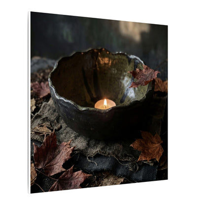 Candlelight Ceramic Bowl Canvas Art - Dark Japandi Kanso